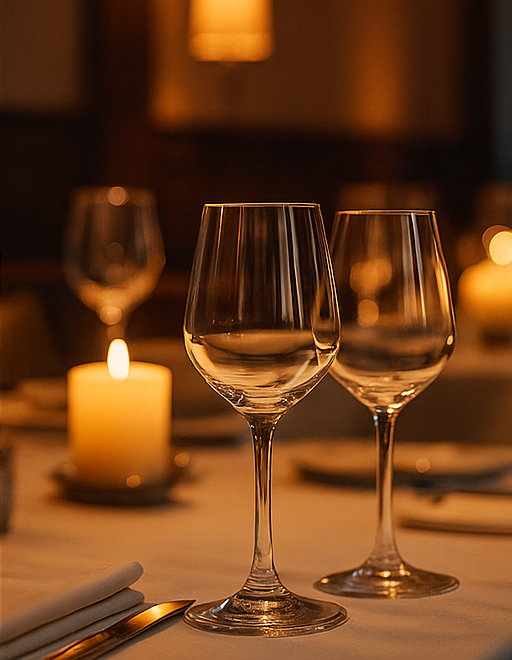 Table set with wine glasses and candles